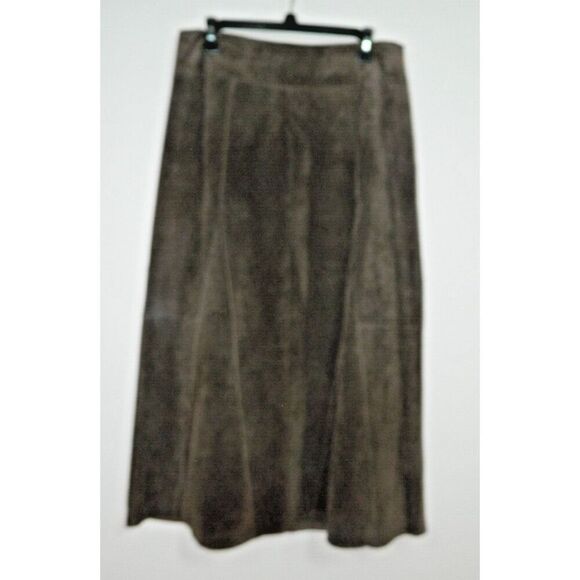 Vintage Brown Suede Skirt Size 12 Leather Maxi A-Line Flat Front - Picture 3 of 7